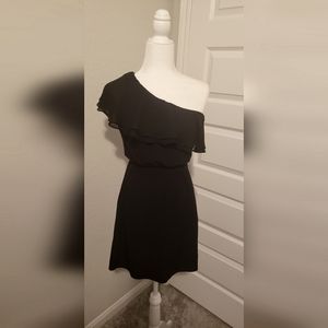 White House Black Market Black One Shoulder Ruffle Dress